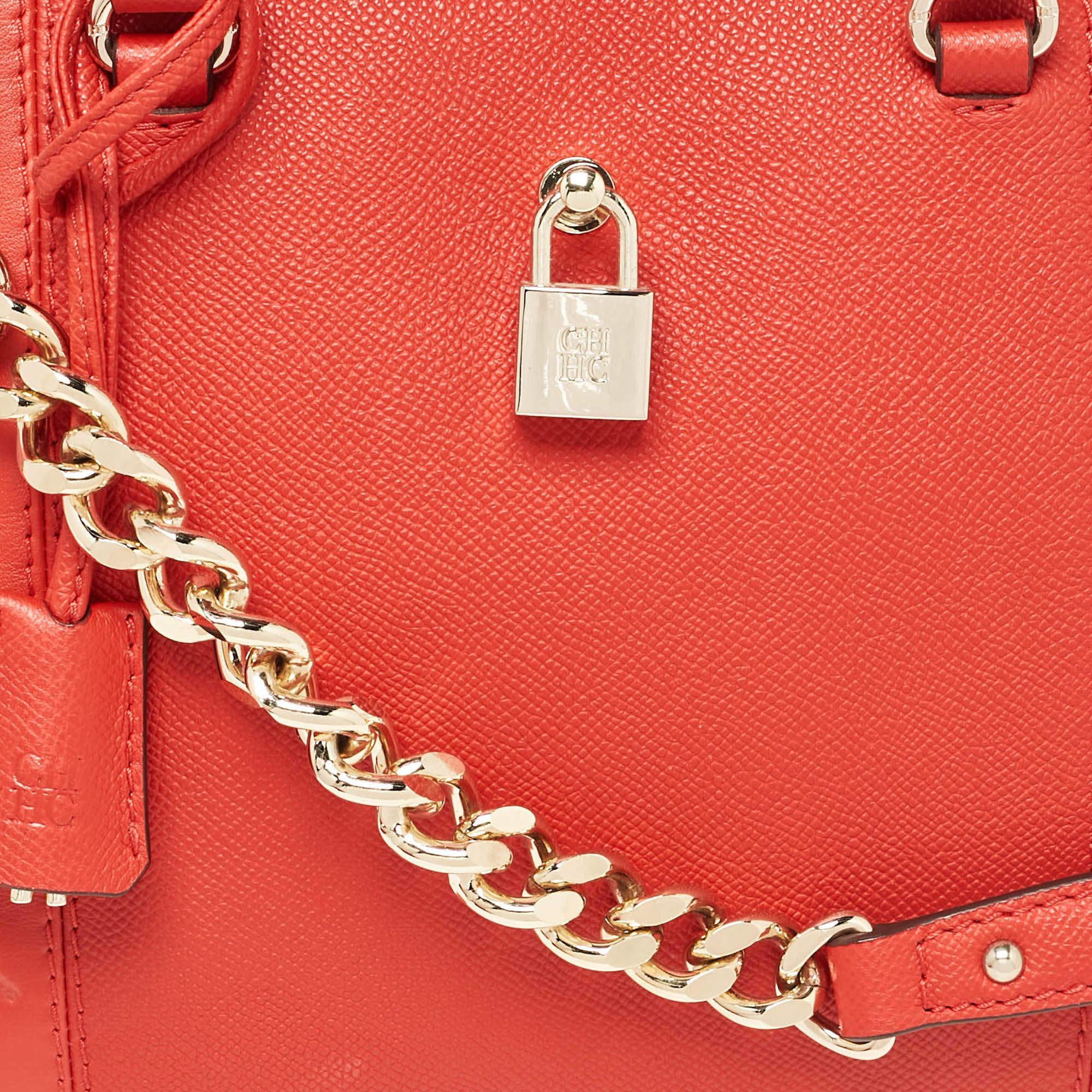 CH Carolina Herrera Red Monogram Leather Dahlia Satchel 1