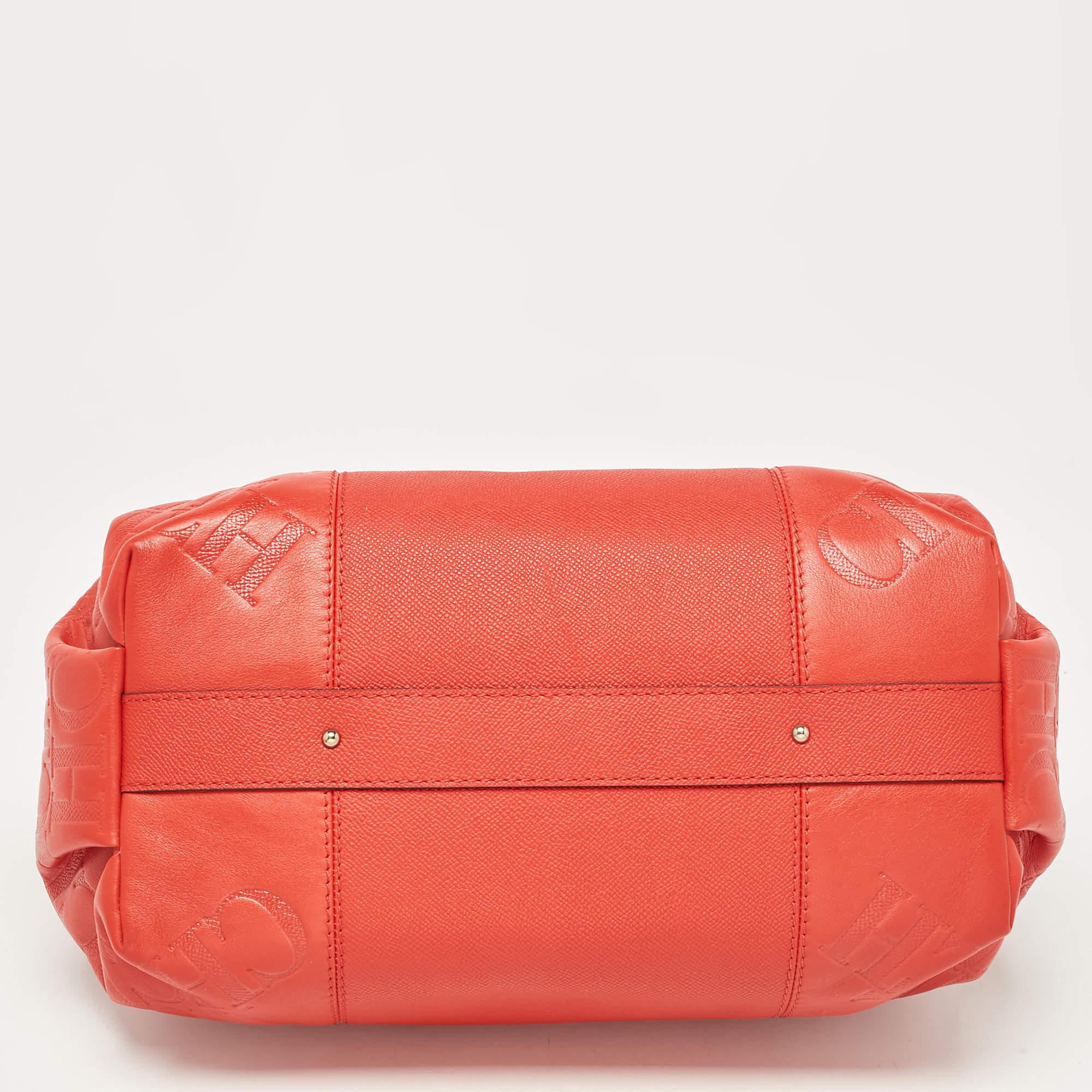 CH Carolina Herrera Red Monogram Leather Dahlia Satchel 2