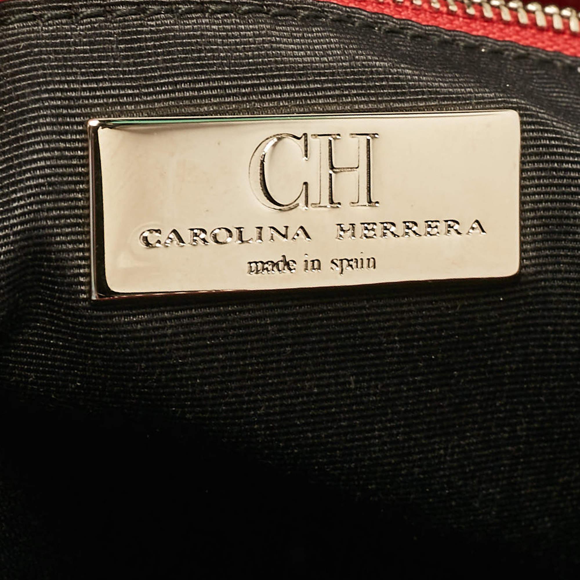 CH Carolina Herrera Red Monogram Leather Dahlia Satchel 4