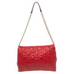 CH Carolina Herrera Red Monogram Leather Flap Chain Shoulder Bag