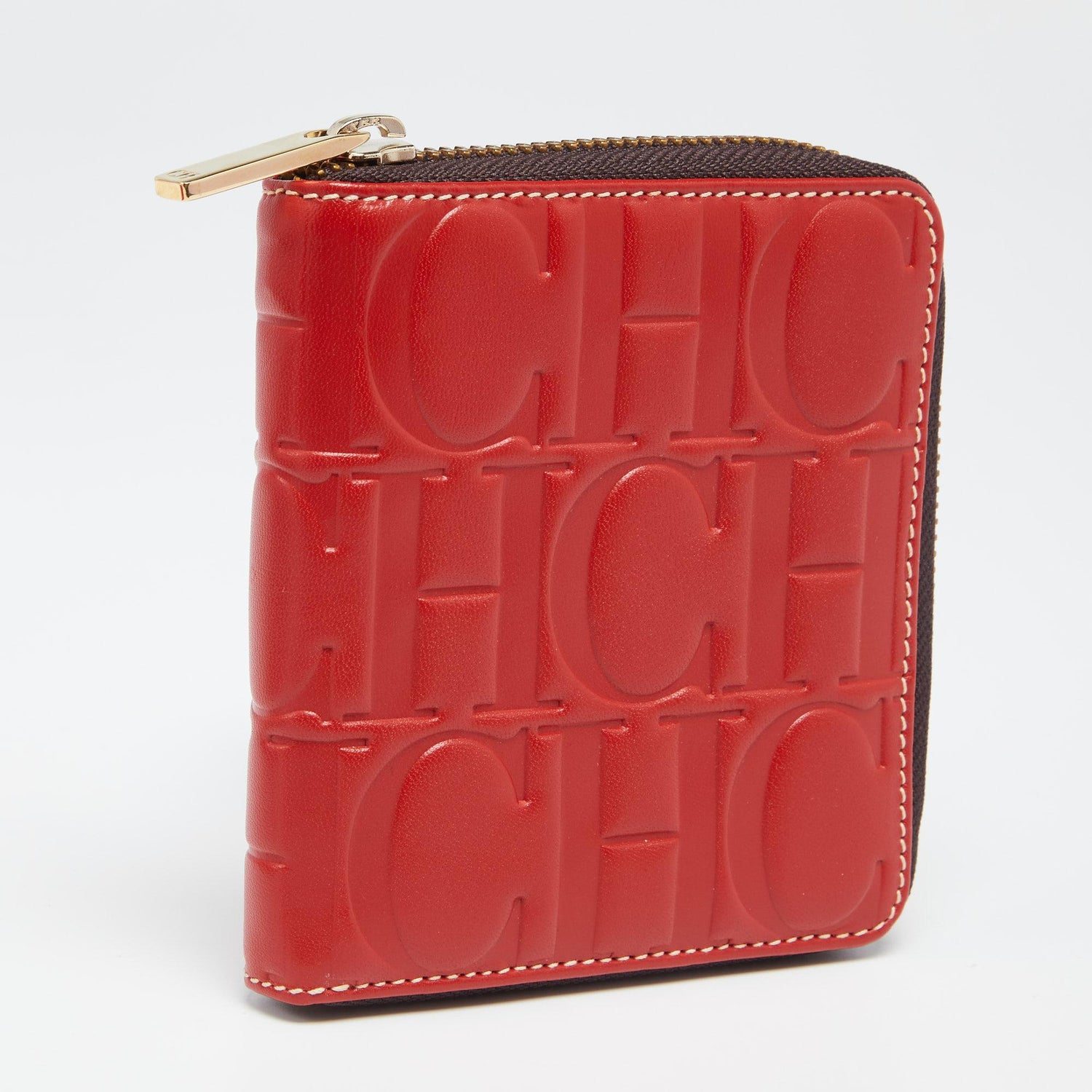CH Carolina Herrera Red Monogram Leather Zip Around Wallet at 1stDibs