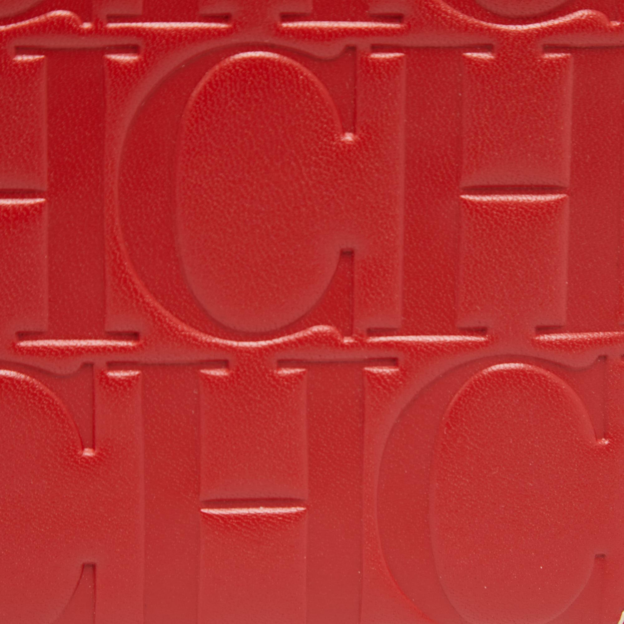 CH Carolina Herrera Red Monogram Leather Zip Around Wallet 1