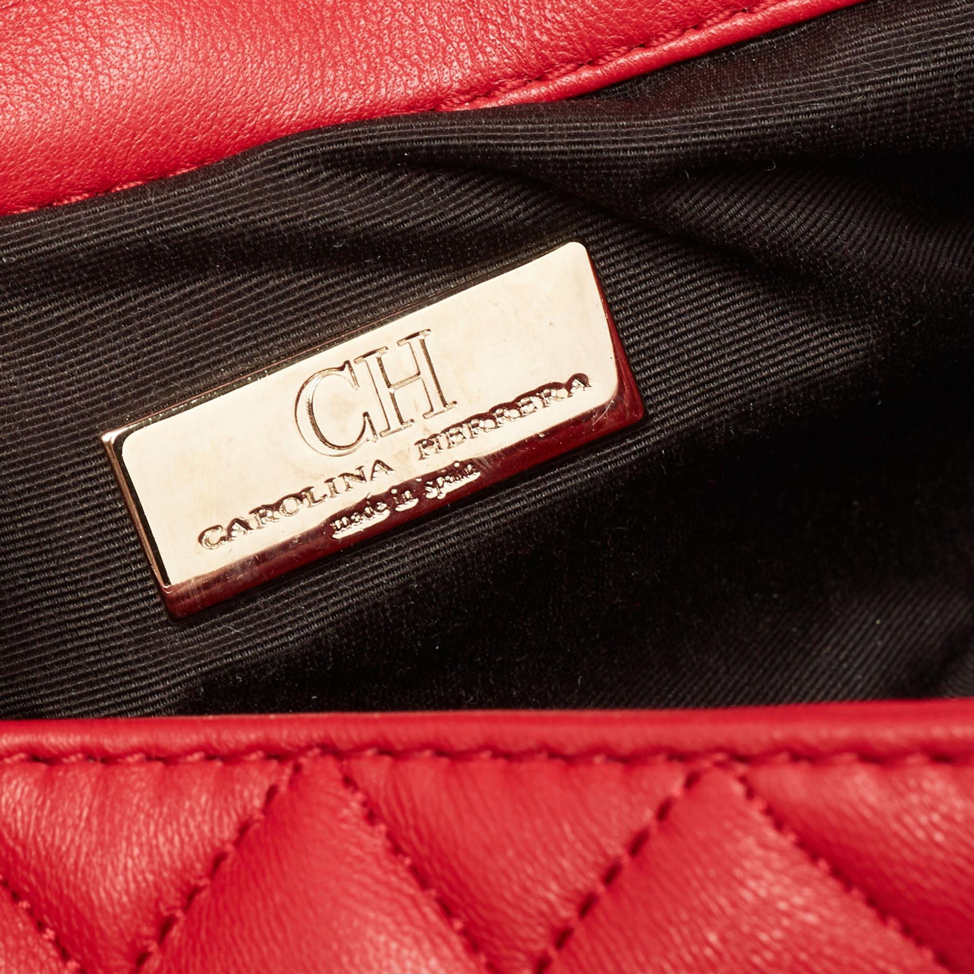 CH Carolina Herrera Red Quilted Leather Flap Chain Shoulder Bag 2