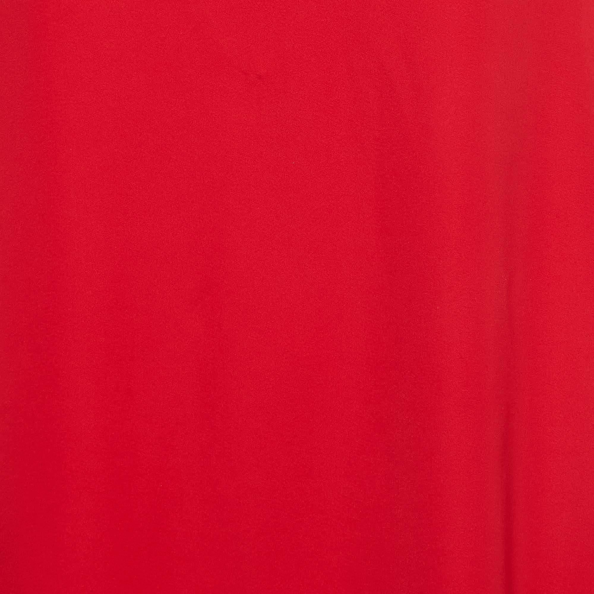 Robe courte Carolina Herrera rouge en crêpe extensible à manches ballons S CH Bon état - En vente à Dubai, Al Qouz 2