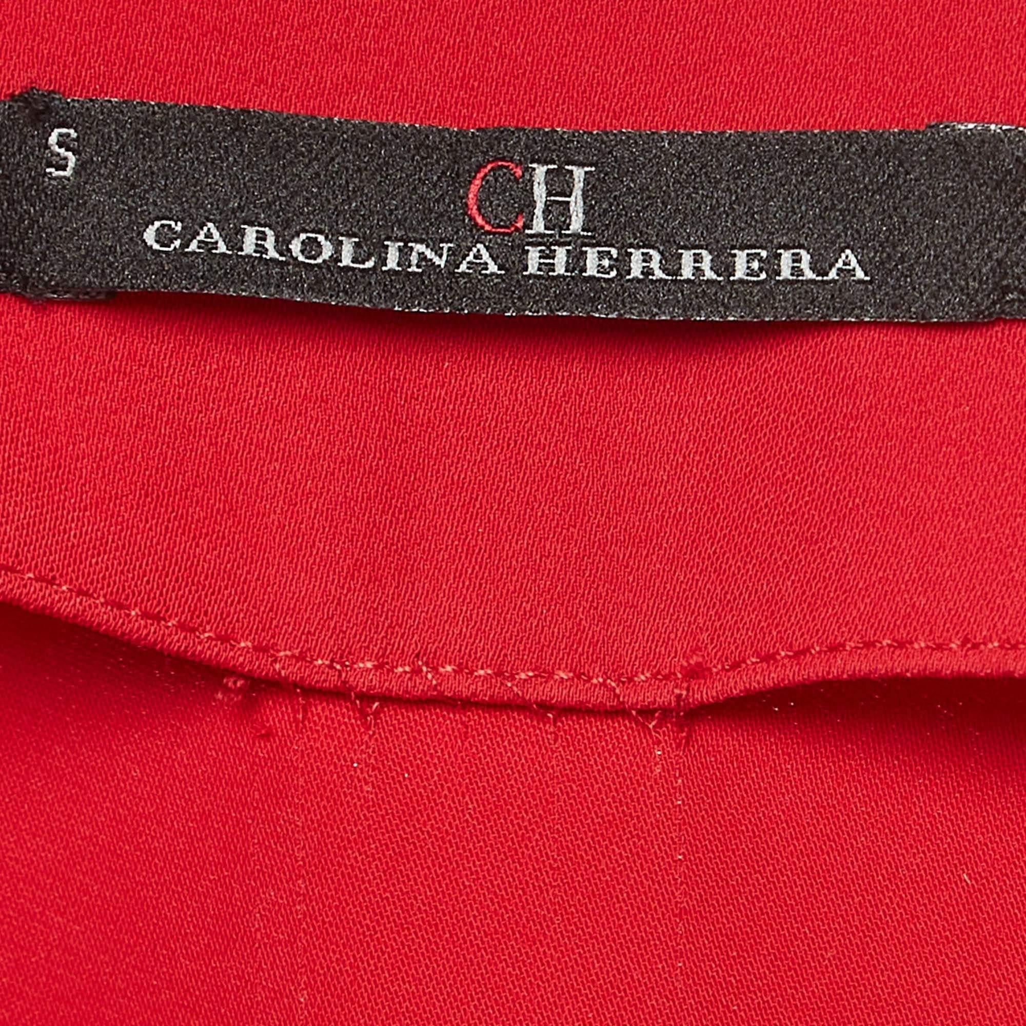 Robe courte Carolina Herrera rouge en crêpe extensible à manches ballons S CH Pour femmes en vente