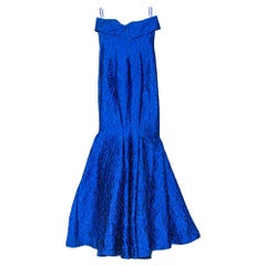 CH Carolina Herrera Royal Blue Crinkled Jacquard Strapless Gown S