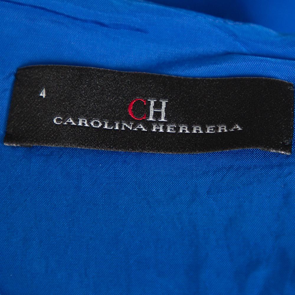 CH Carolina Herrera Royal Blue Silk Draped Detail Flared Dress S In Good Condition In Dubai, Al Qouz 2