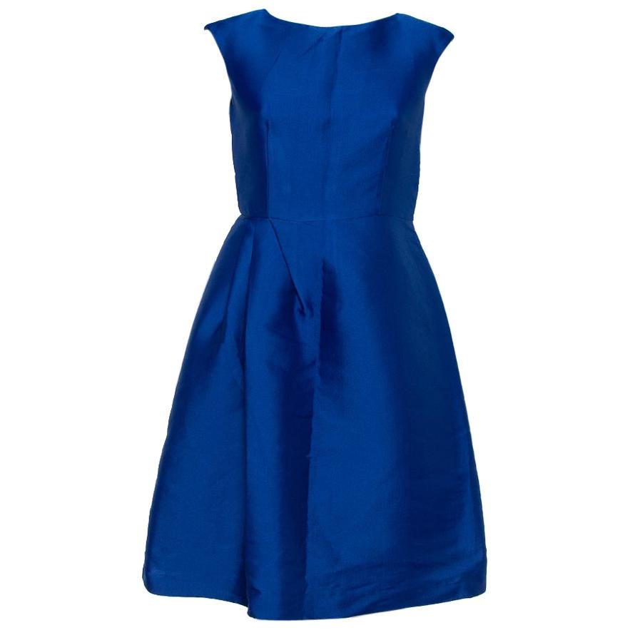 CH Carolina Herrera Royal Blue Silk Draped Detail Flared Dress S