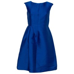 CH Carolina Herrera Royal Blue Silk Draped Detail Flared Dress S