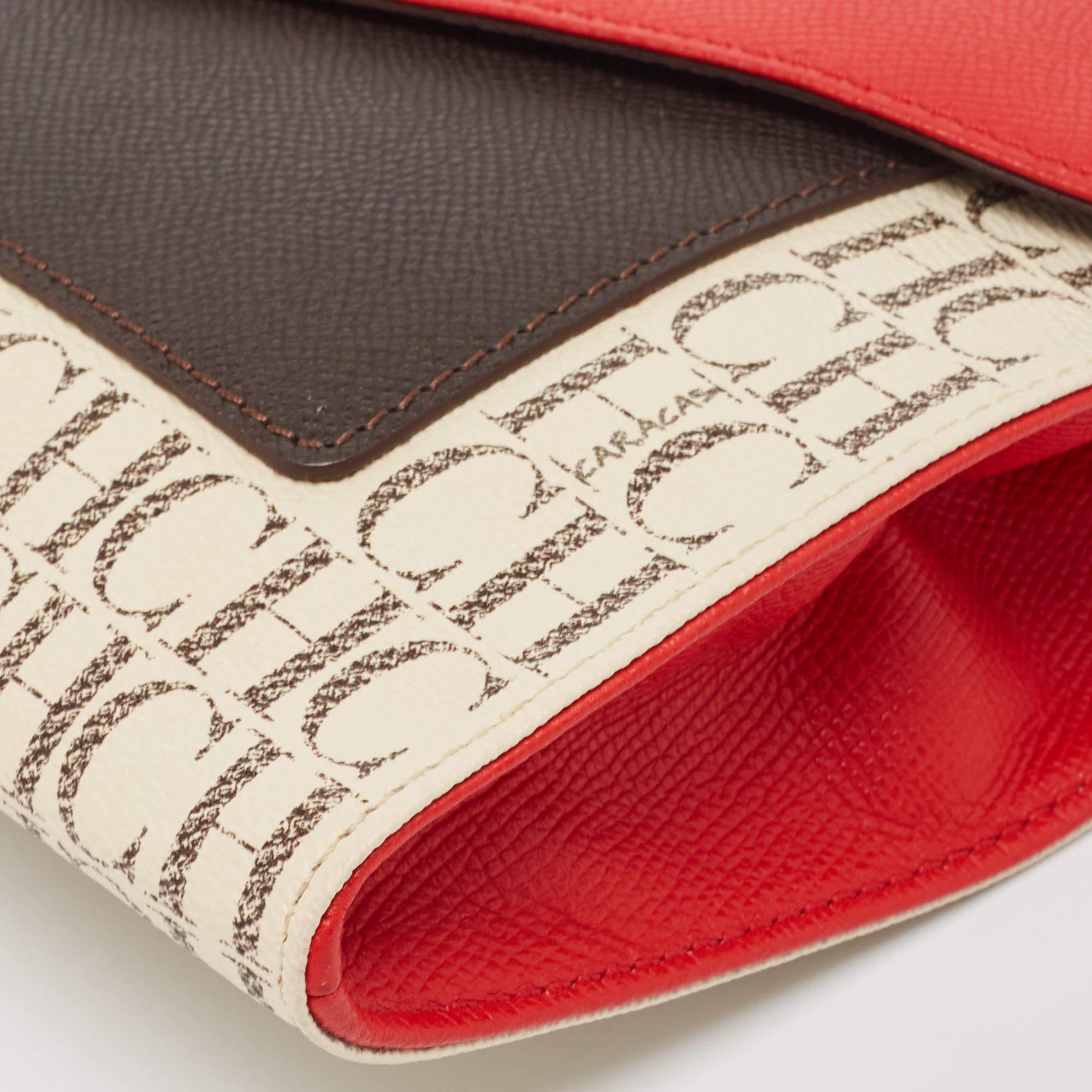 CH Carolina Herrera Signature Coated Canvas and Leather Envelope Shoulder Bag For Sale 1