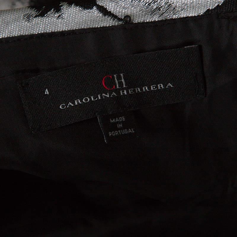 Women's CH Carolina Herrera Silver and Black Floral Jacquard Strapless Dress S