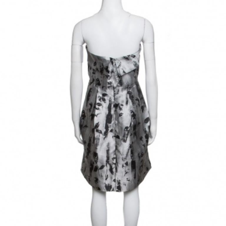 De las mujeres CH Carolina Herrera Vestido sin tirantes en jacquard floral plateado y negro S en venta