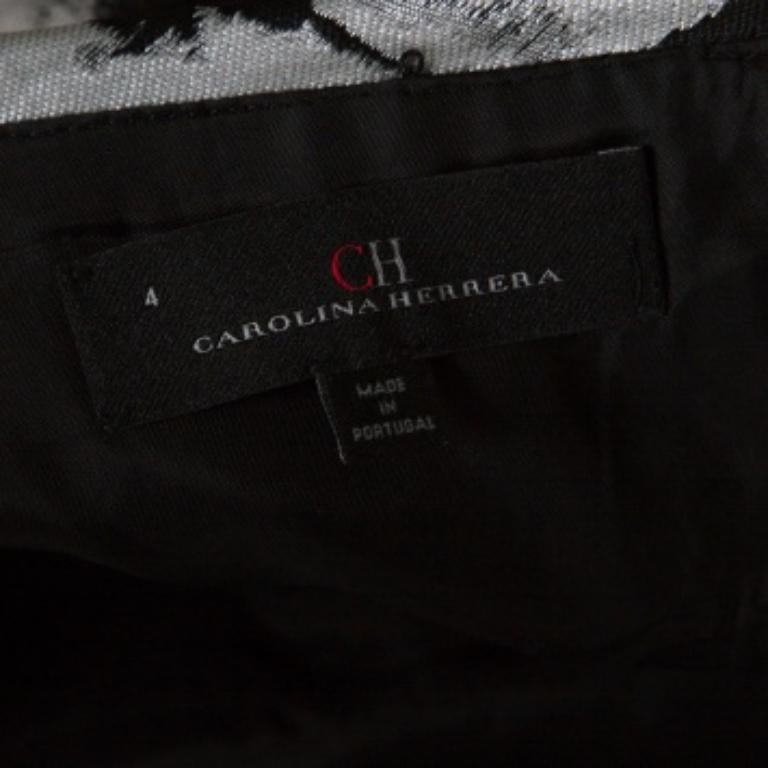 CH Carolina Herrera Vestido sin tirantes en jacquard floral plateado y negro S en venta 1
