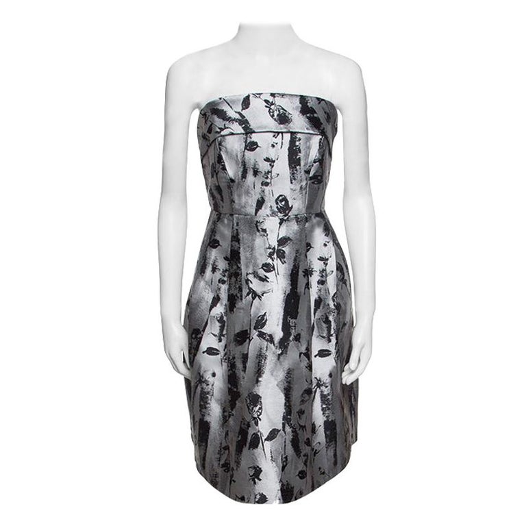 CH Carolina Herrera Silver and Black Floral Jacquard Strapless Dress S at  1stDibs | ch by carolina herrera dress