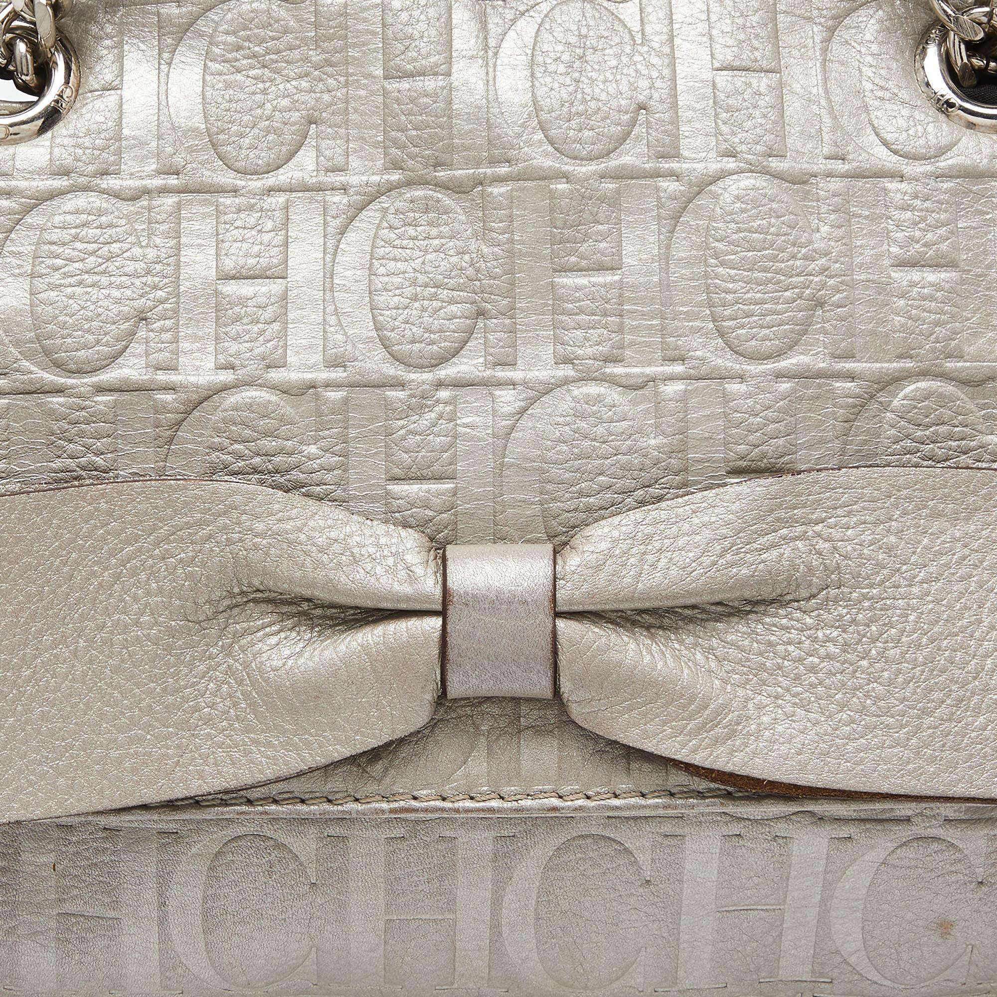 De las mujeres CH Carolina Herrera Bolso Audrey de cuero repujado con monograma plateado