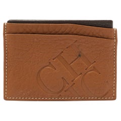CH Carolina Herrera Tan Monogram Embossed Leather Card Holder