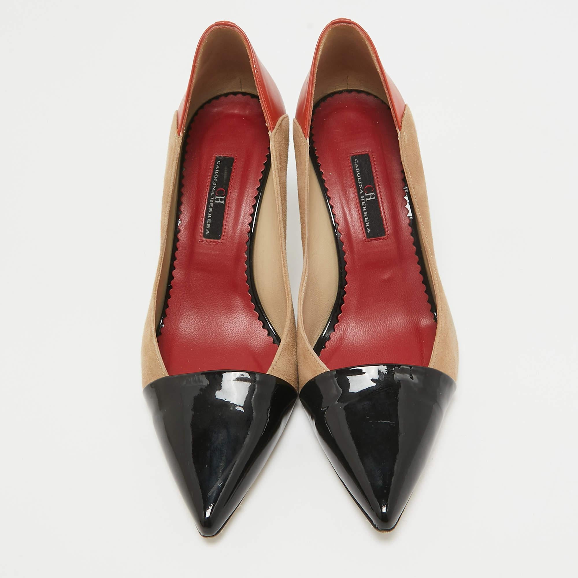 CH Carolina Herrera Bombas en punta de ante y cuero tricolor talla 36 Marrón en venta