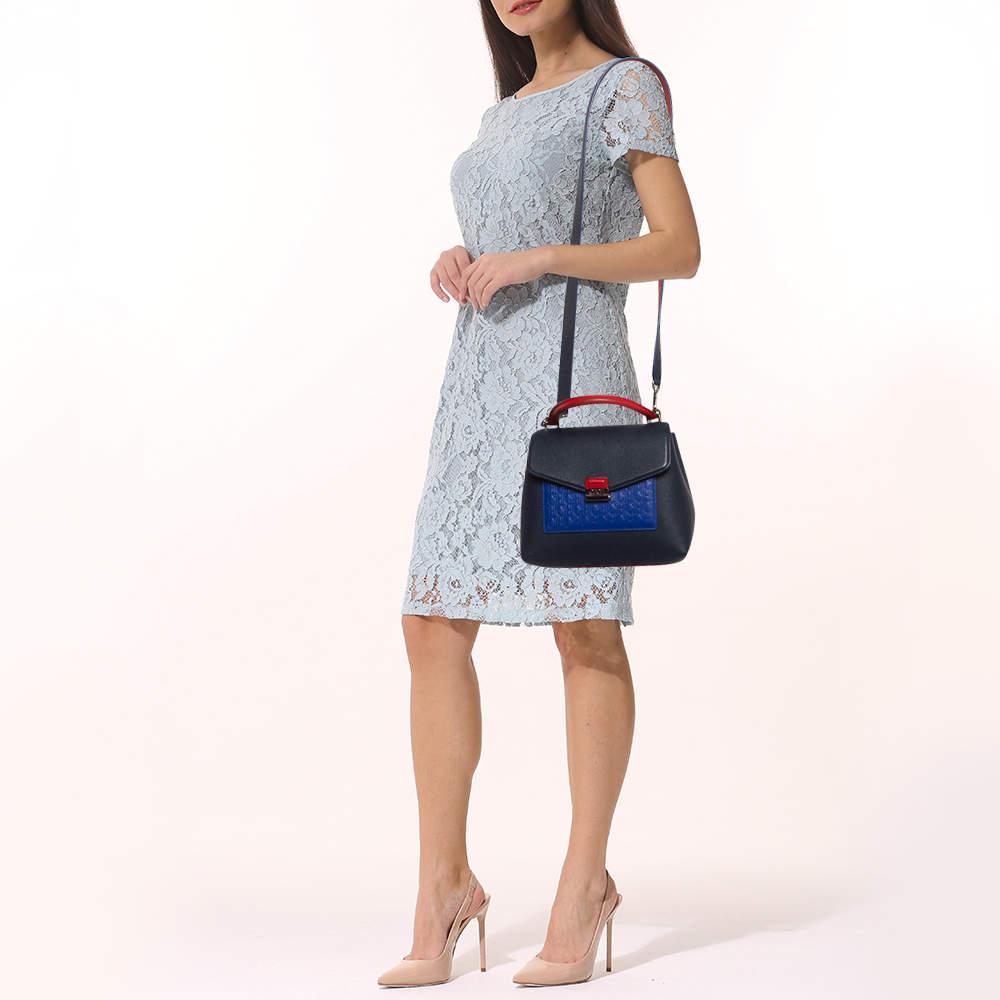 CH Carolina Herrera Two Tone Blue Monogram Leather Top Handle Bag 5