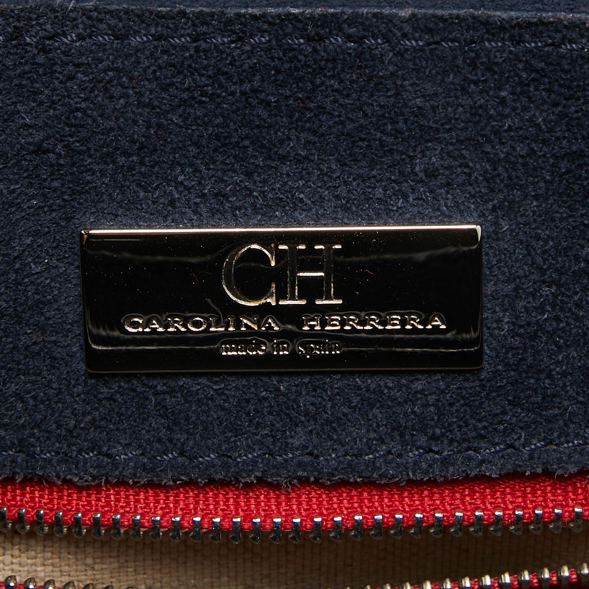 CH Carolina Herrera Zweifarbige blaue Monogramm-Ledertasche mit Henkel oben im Angebot 8