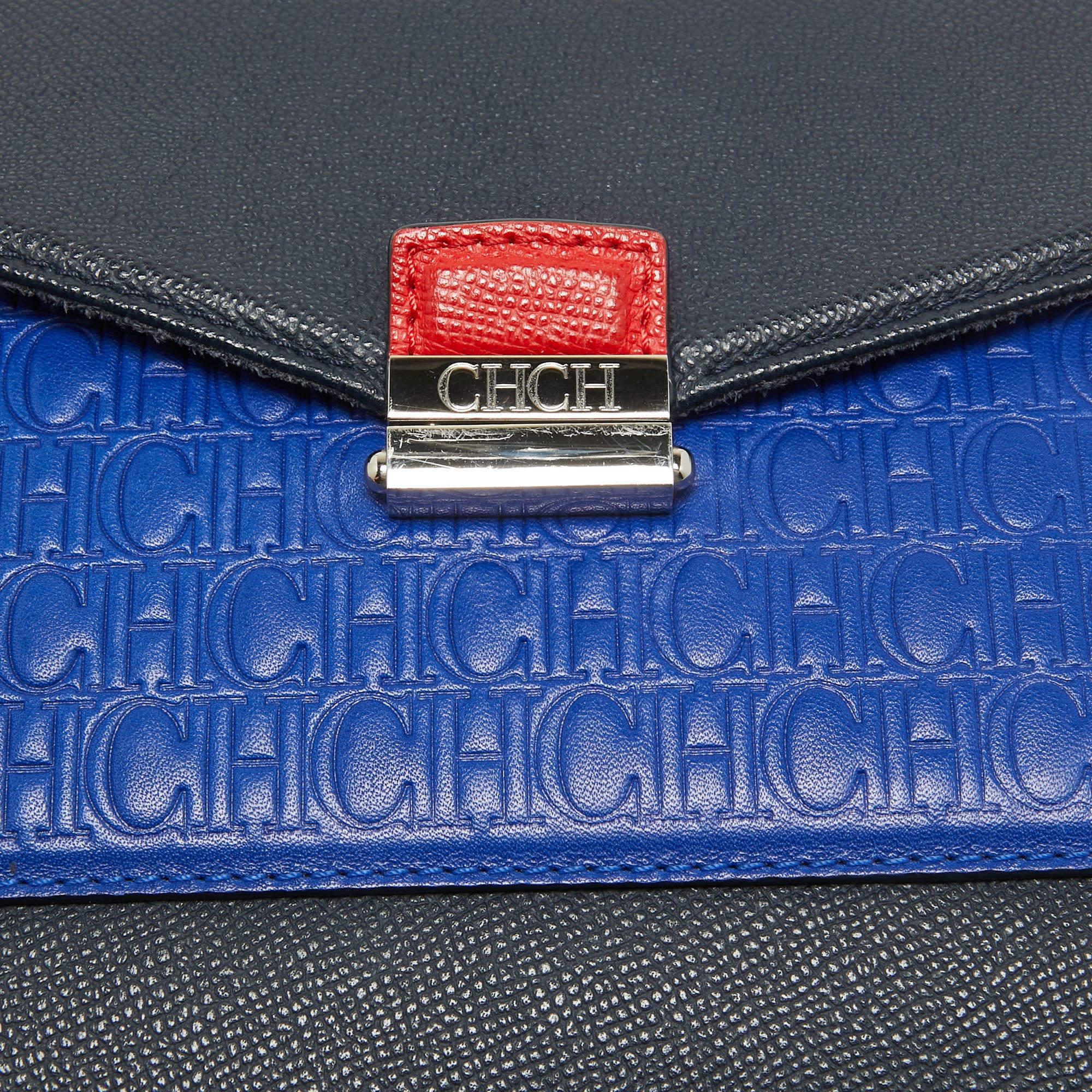 CH Carolina Herrera Two Tone Blue Monogram Leather Top Handle Bag 7
