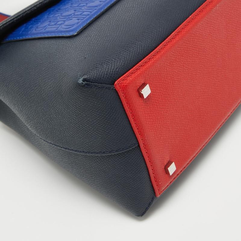 CH Carolina Herrera Two Tone Blue Monogram Leather Top Handle Bag For Sale 10