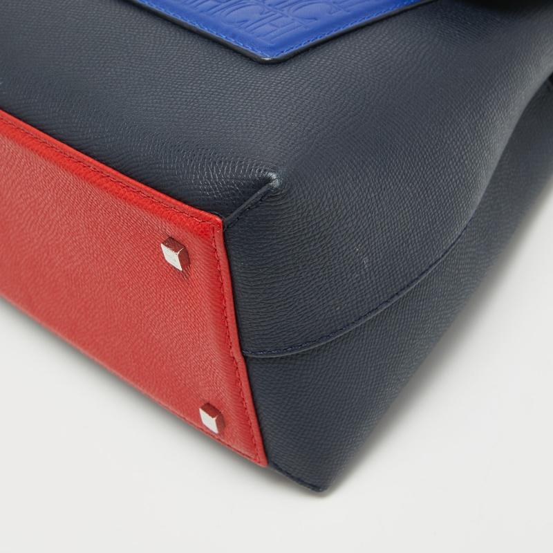 CH Carolina Herrera Two Tone Blue Monogram Leather Top Handle Bag For Sale 11