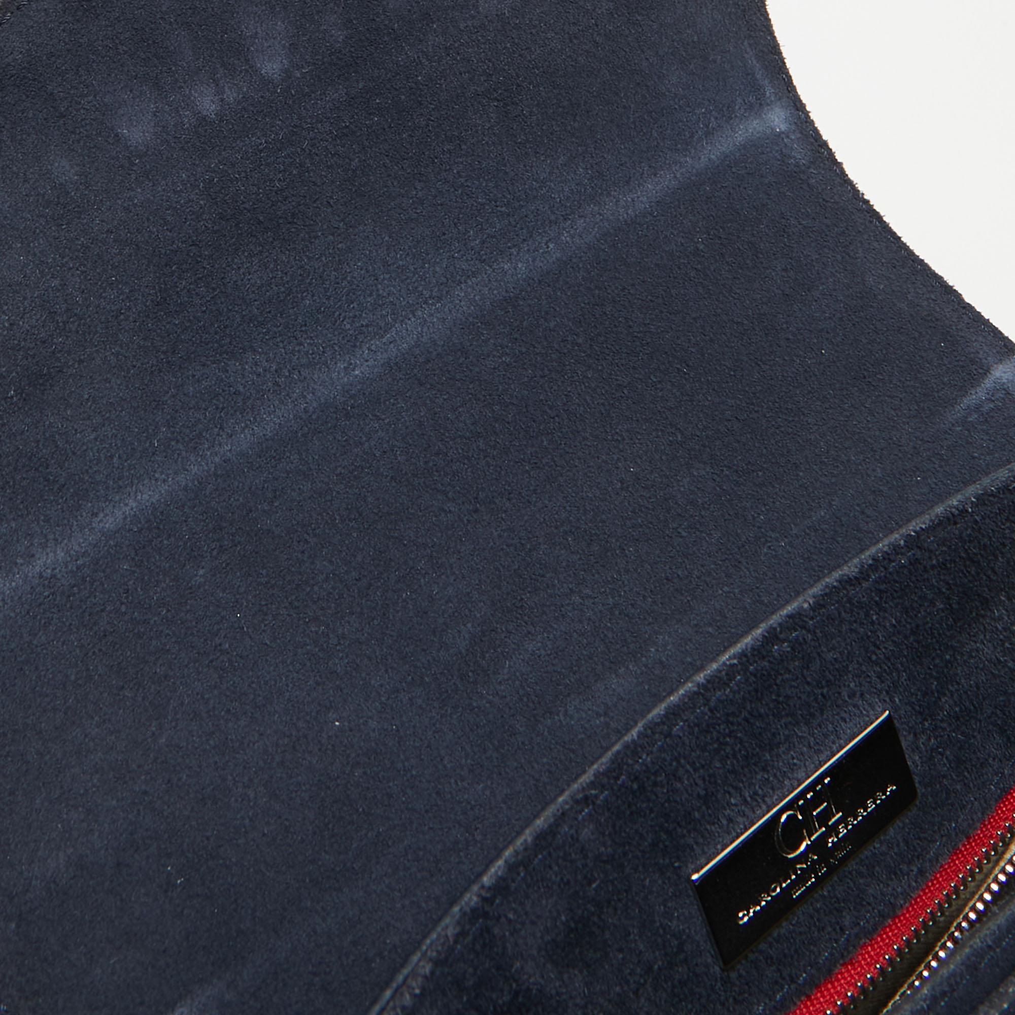 CH Carolina Herrera Two Tone Blue Monogram Leather Top Handle Bag For Sale 14