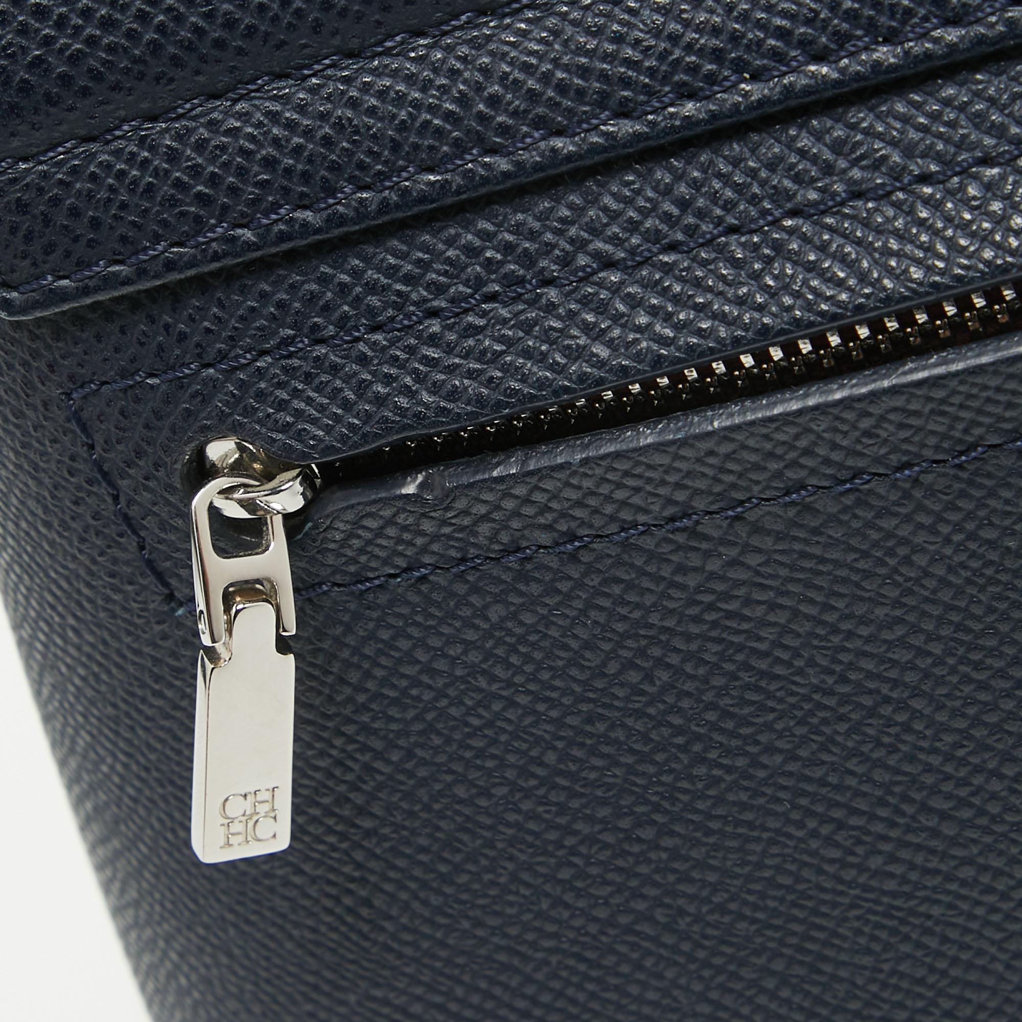 CH Carolina Herrera Two Tone Blue Monogram Leather Top Handle Bag For Sale 16