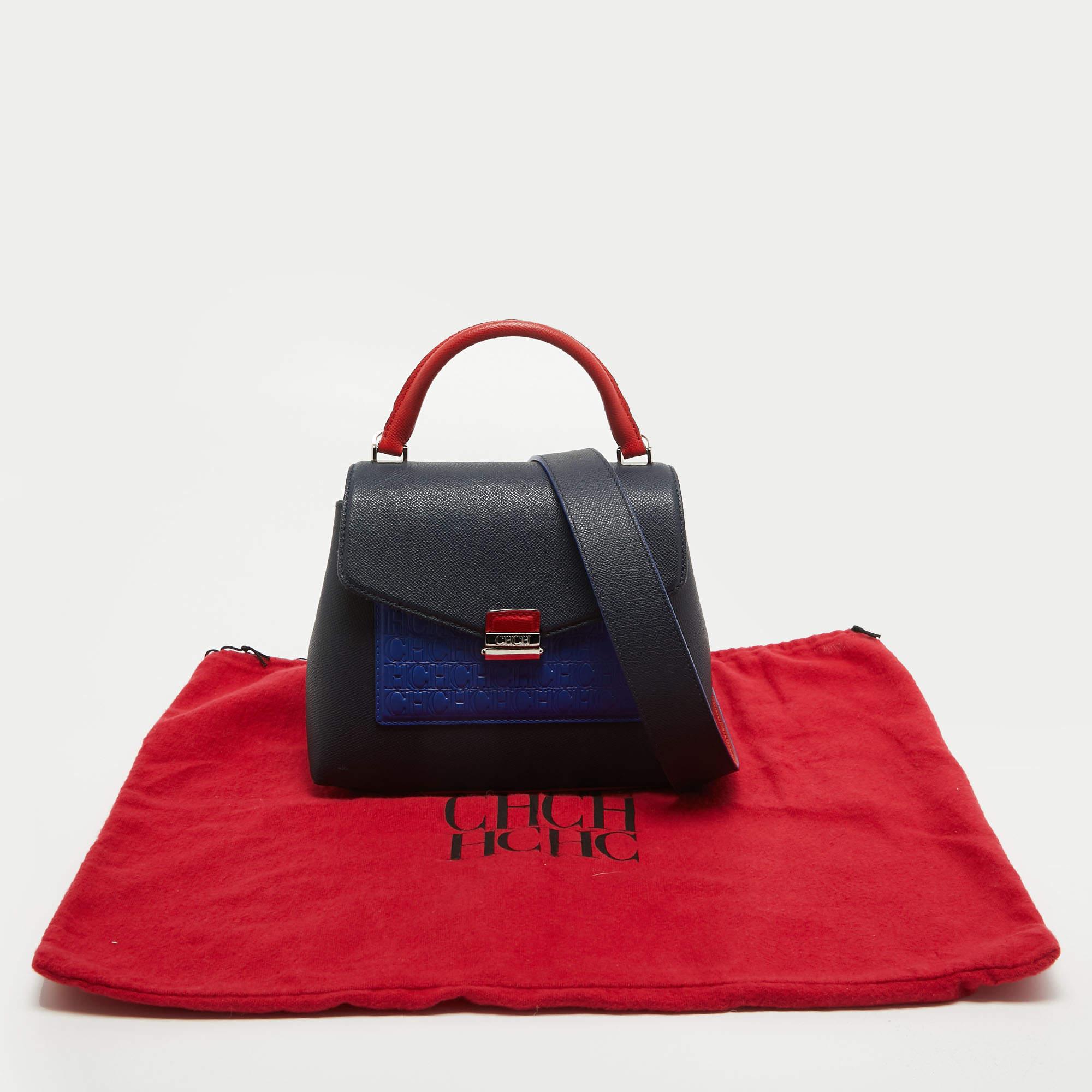 CH Carolina Herrera Two Tone Blue Monogram Leather Top Handle Bag 1