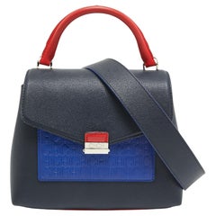 CH Carolina Herrera Two Tone Blue Monogram Leather Top Handle Bag