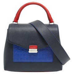 CH Carolina Herrera Borsa a manico alto in pelle Monogram blu bicolore