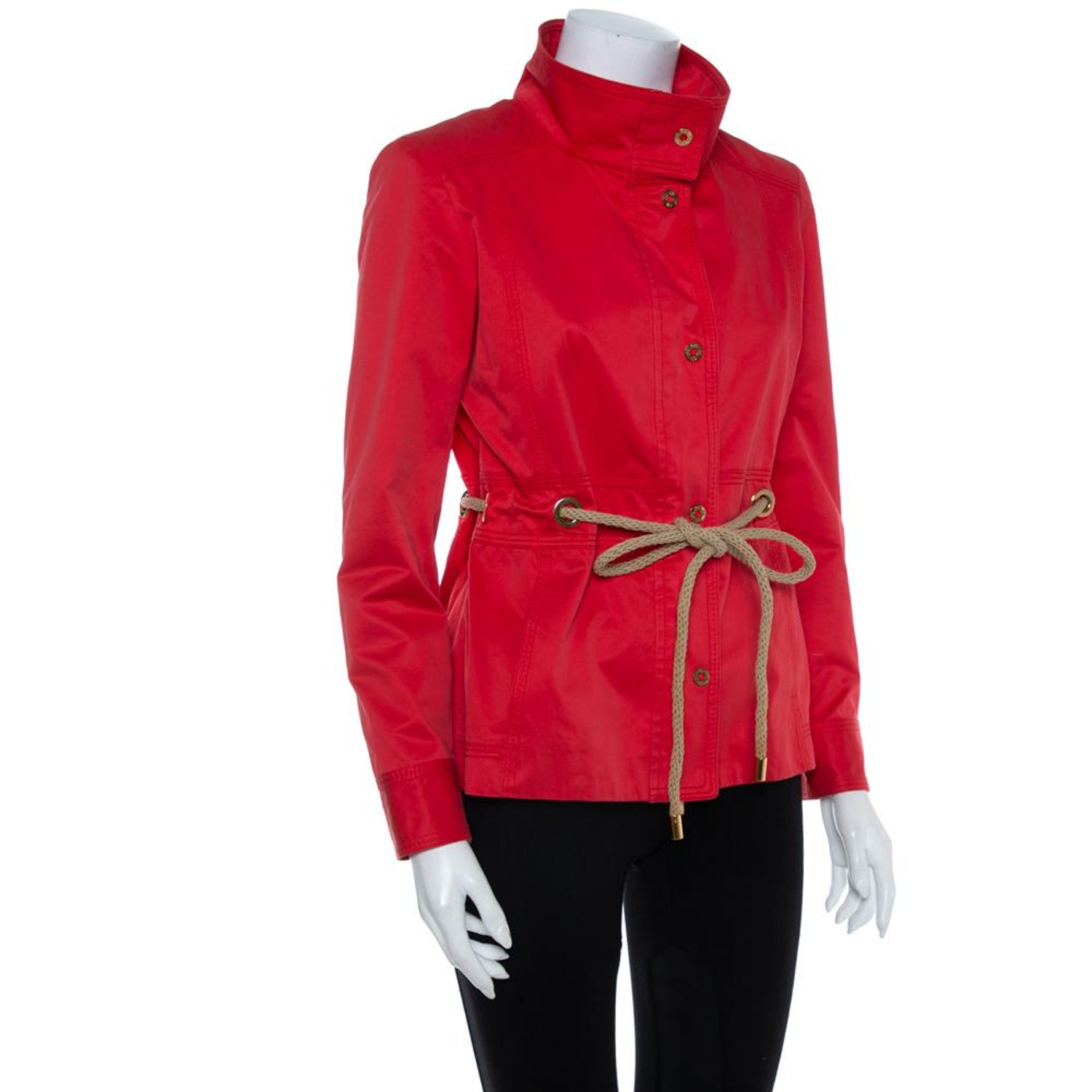 CH Carolina Herrera Vintage Red Cotton Zipper Front Waist Tie Detail Jacket  M at 1stDibs