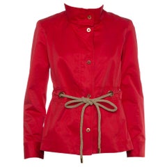 CH Carolina Herrera Vintage Red Cotton Zipper Front Waist Tie Detail Jacket M