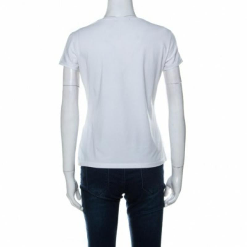 CH Carolina Herrera White Cotton Embroidered Logo Detail T-Shirt S Pour femmes en vente