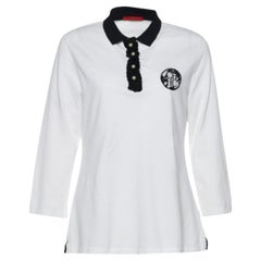 CH Carolina Herrera White Pique Knit Ruffled Polo Top L
