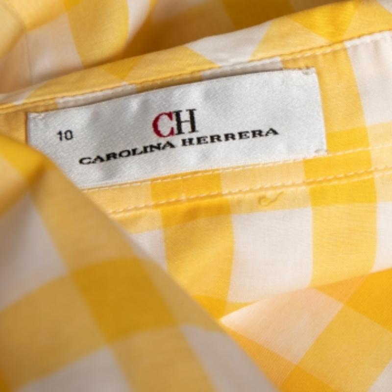 De las mujeres CH Carolina Herrera Camisa de manga larga de algodón a cuadros amarillo L en venta