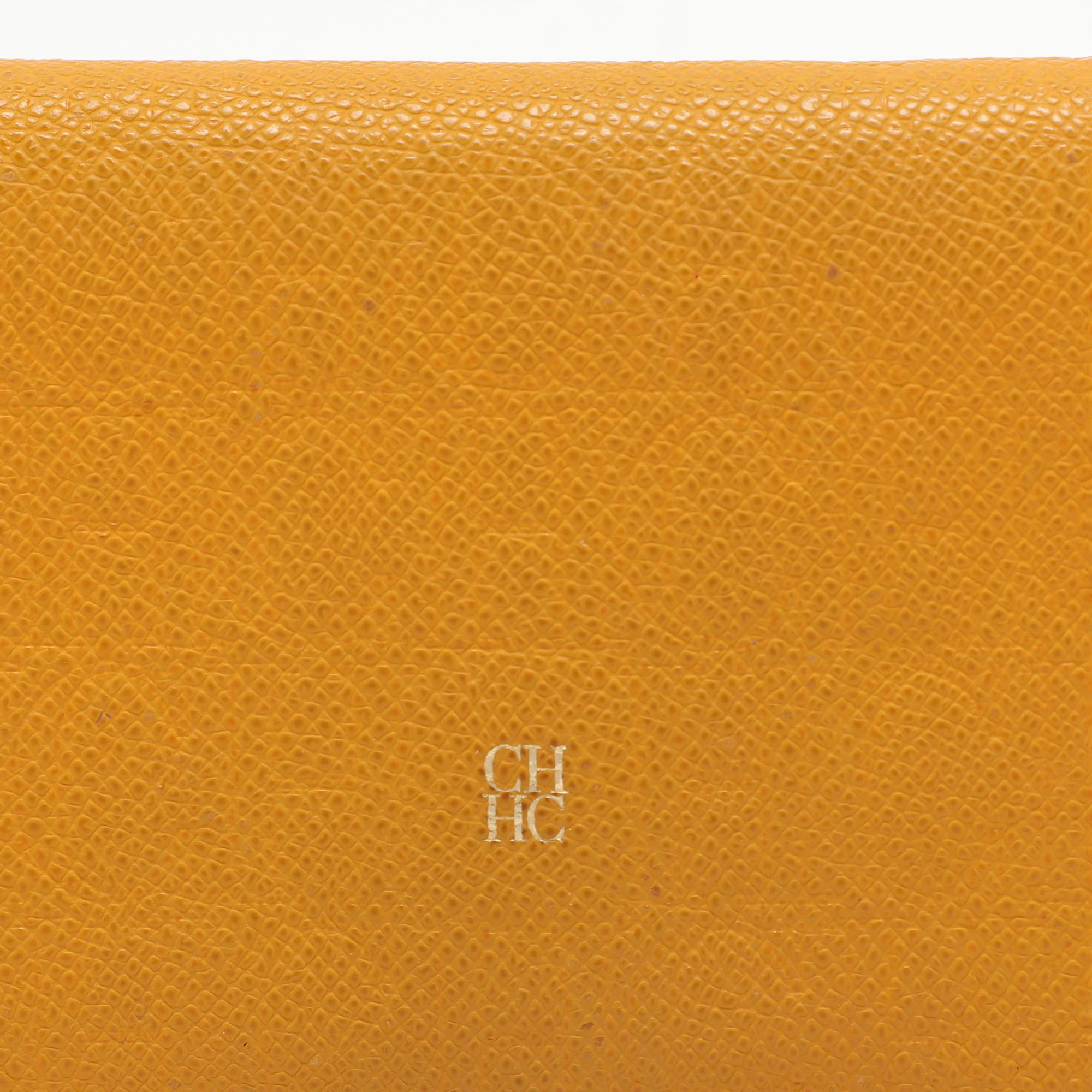 CH Carolina Herrera Yellow Embossed Leather Wallet For Sale 4