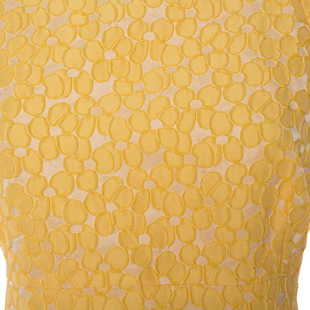 CH Carolina Herrera Yellow Floral Jacquard Sheath Dress XL In Good Condition For Sale In Dubai, Al Qouz 2