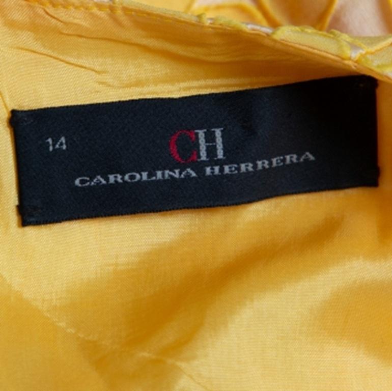 CH Carolina Herrera Jaune Robe fourreau en jacquard floral XL en vente 2