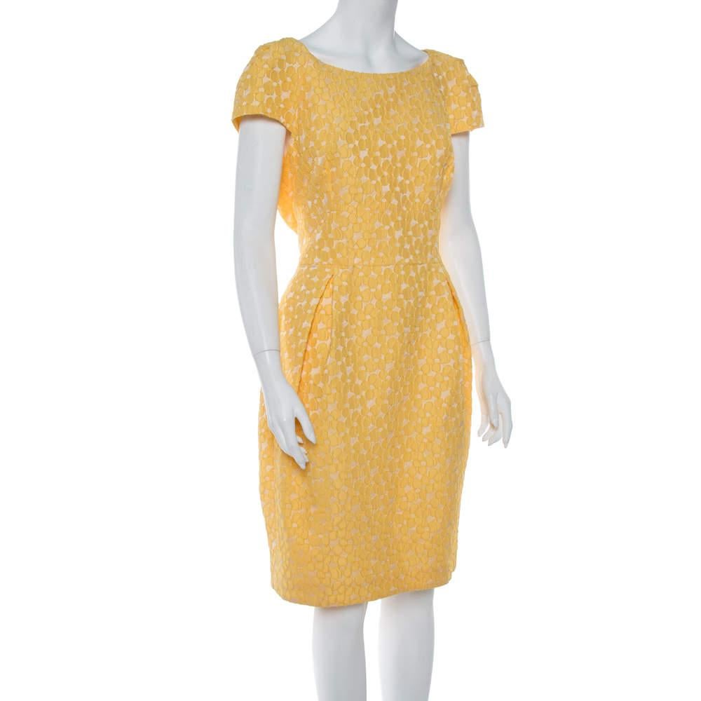 CH Carolina Herrera Yellow Floral Jacquard Sheath Dress XL For Sale 2
