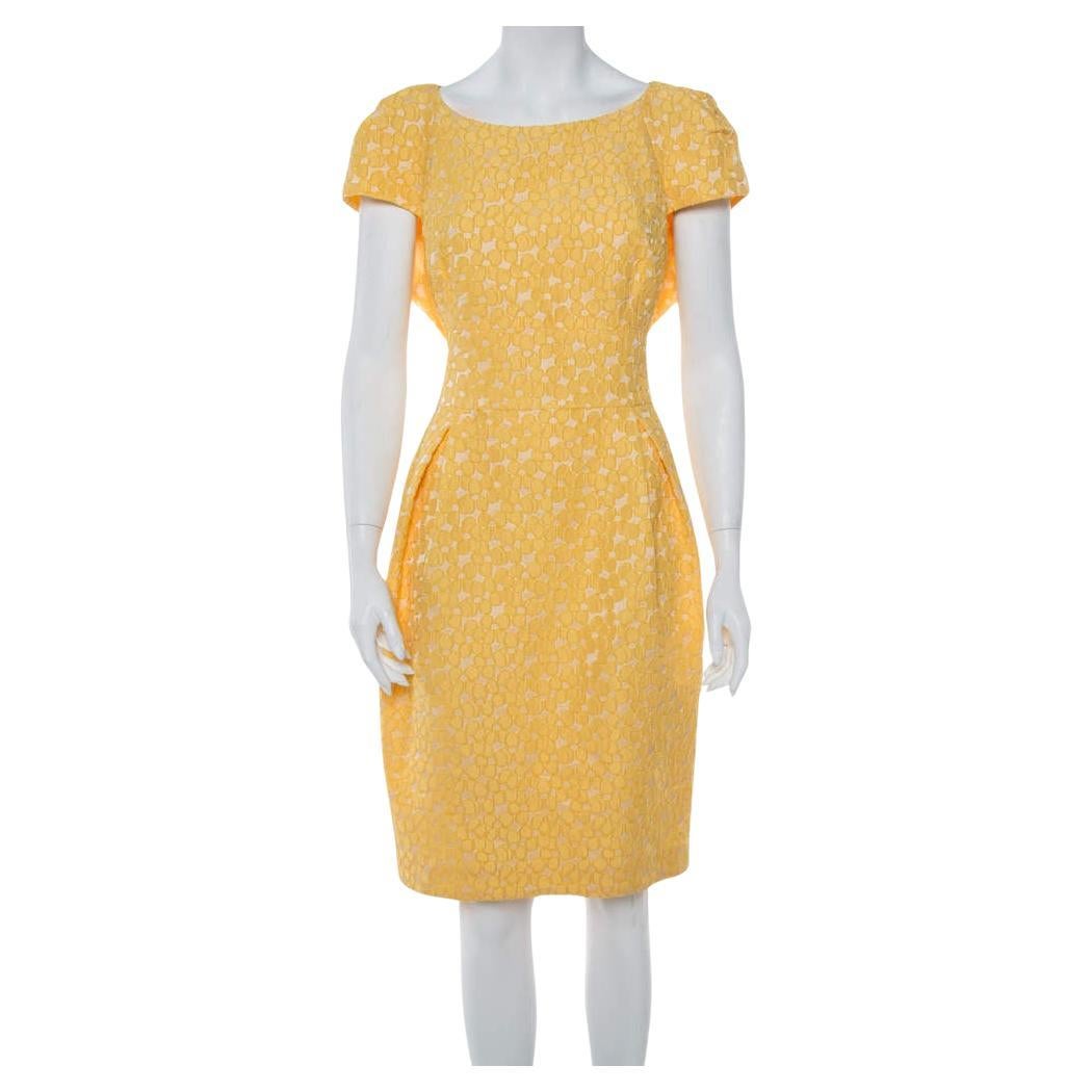 CH Carolina Herrera Yellow Floral Jacquard Sheath Dress XL For Sale