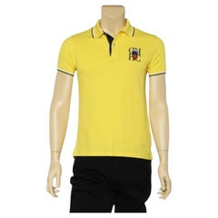 CH Carolina Herrera Gelbes Logo besticktes Baumwollstrick-Polo-T-Shirt S