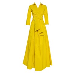 CH Carolina Herrera Yellow Pleated Maxi Wrap Dress S