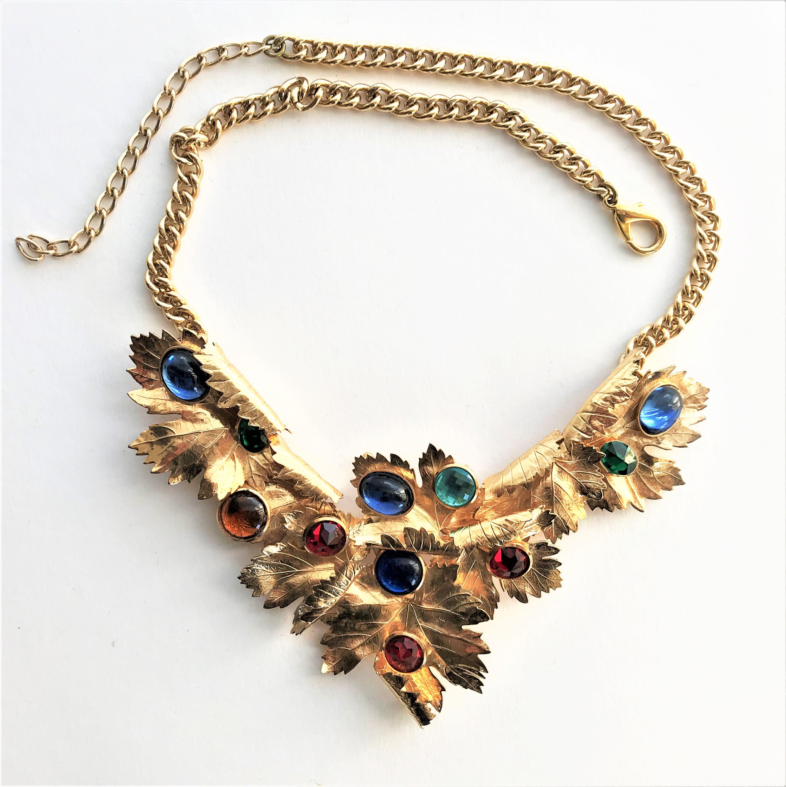 Round Cut Christian. Dior maple leaves collier, sign. Ch. Dior Germany  gold plated 1990s For Sale