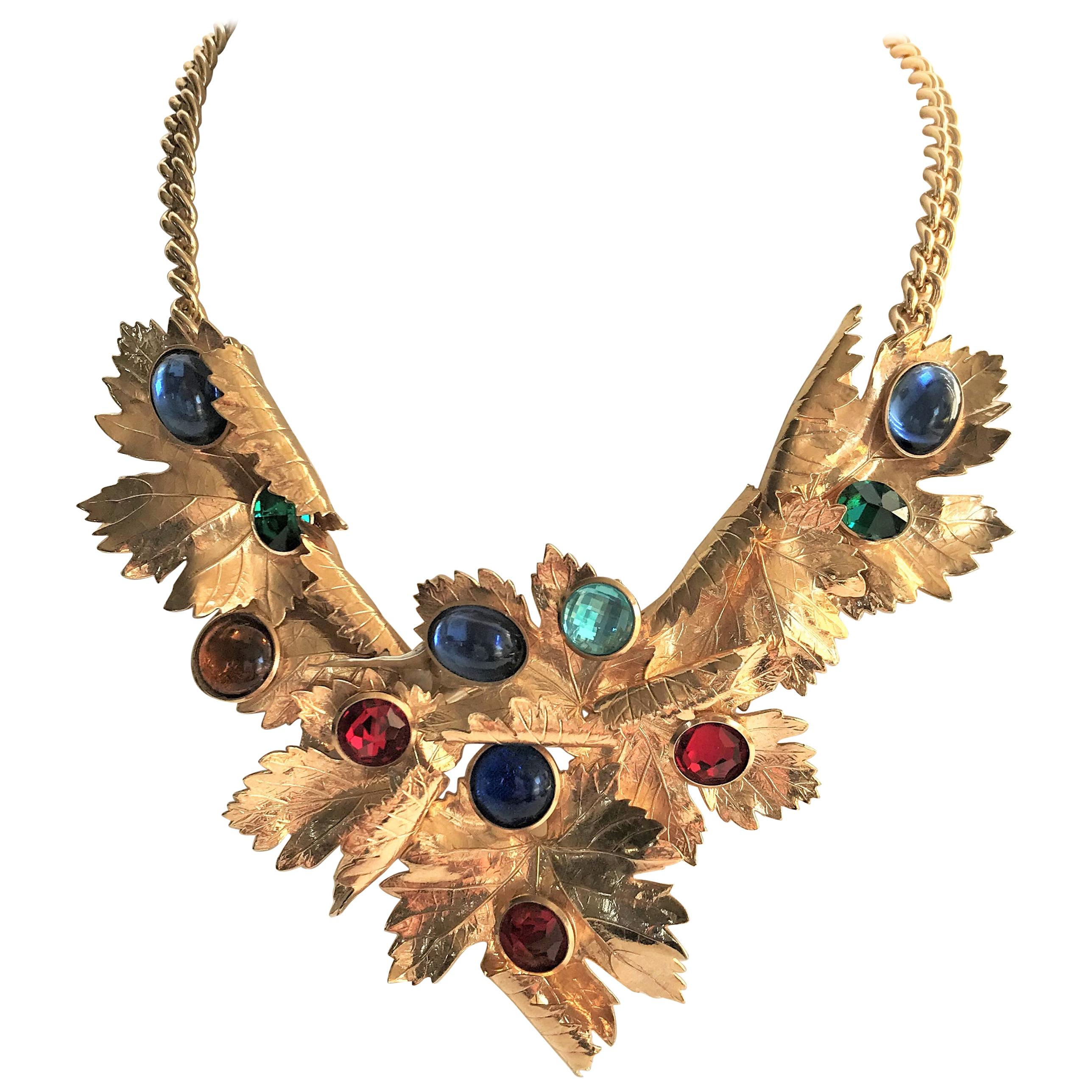 Ch. Dior maple leaves necklace, sign. Ch. Dior Germany  gold plated 1990s For Sale