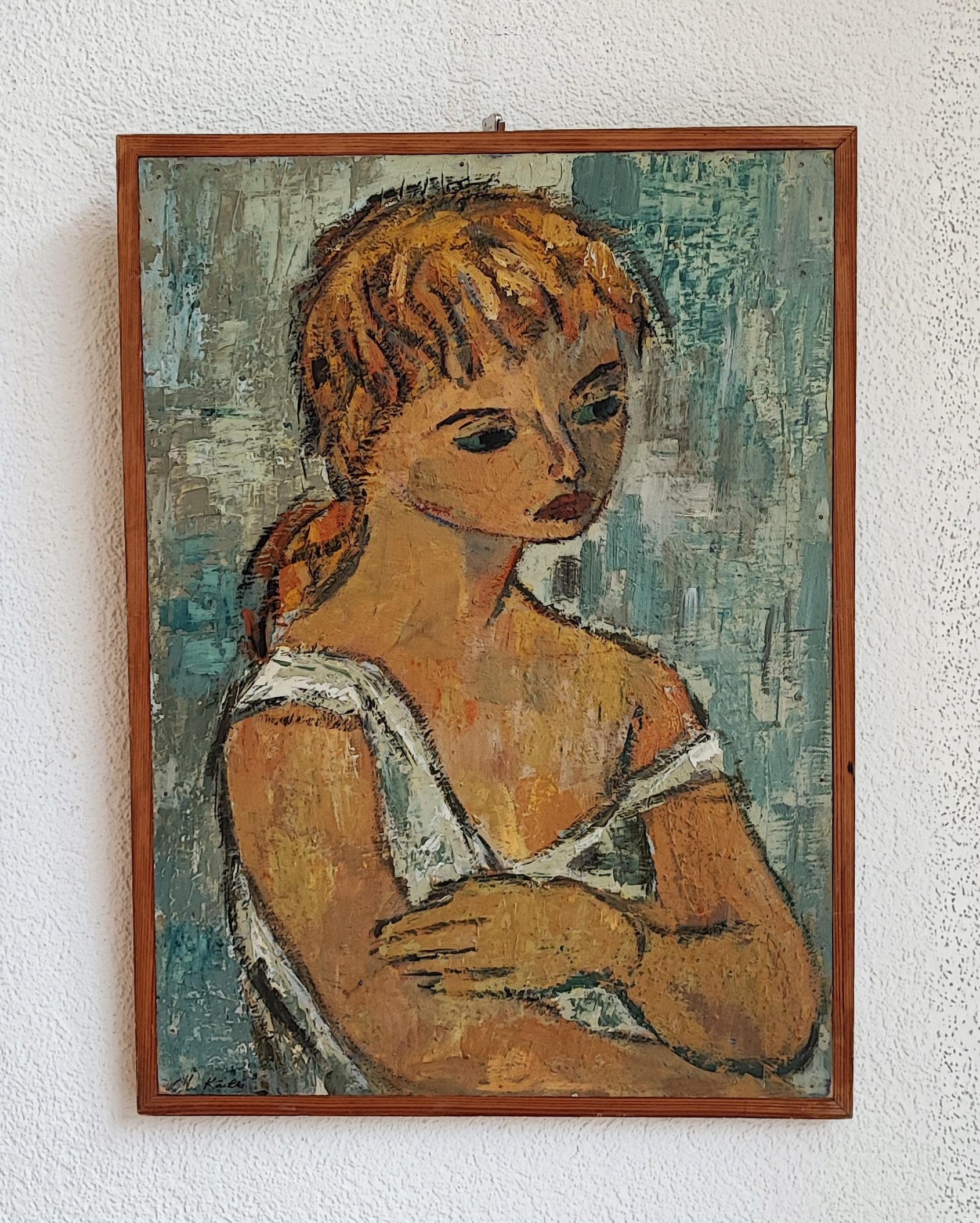 Thoughtful young girl - Painting by Ch. Kàstli
