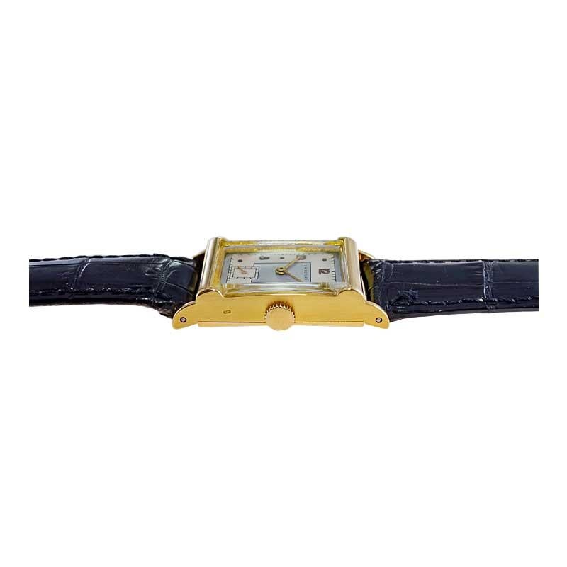 C.H. Meylan 18 Karat Yellow Gold Art Deco Watch Hand Constructed, circa 1940s For Sale 10