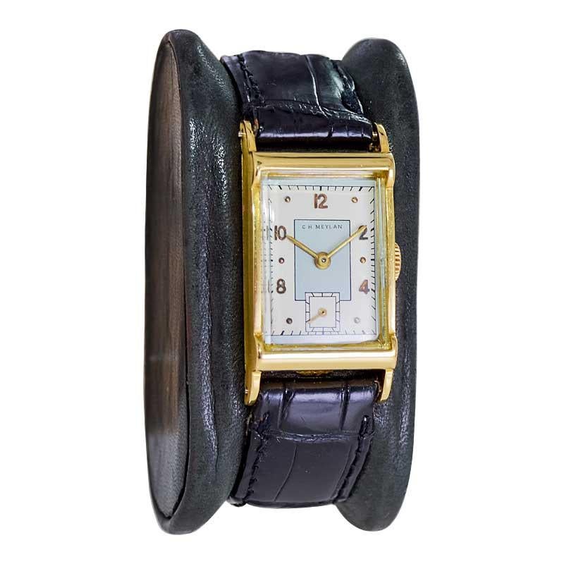 C.H. Meylan: 18 Karat Gelbgold Art-Déco-Uhr, handgefertigt, um 1940 für Damen oder Herren im Angebot