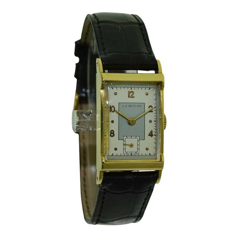 C.H. Meylan 18 Karat Yellow Gold Art Deco Watch Hand Constructed, circa ...