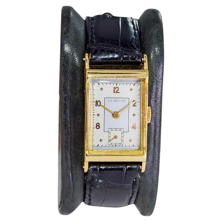 C.H. Meylan: 18 Karat Gelbgold Art-Déco-Uhr, handgefertigt, um 1940 im Angebot